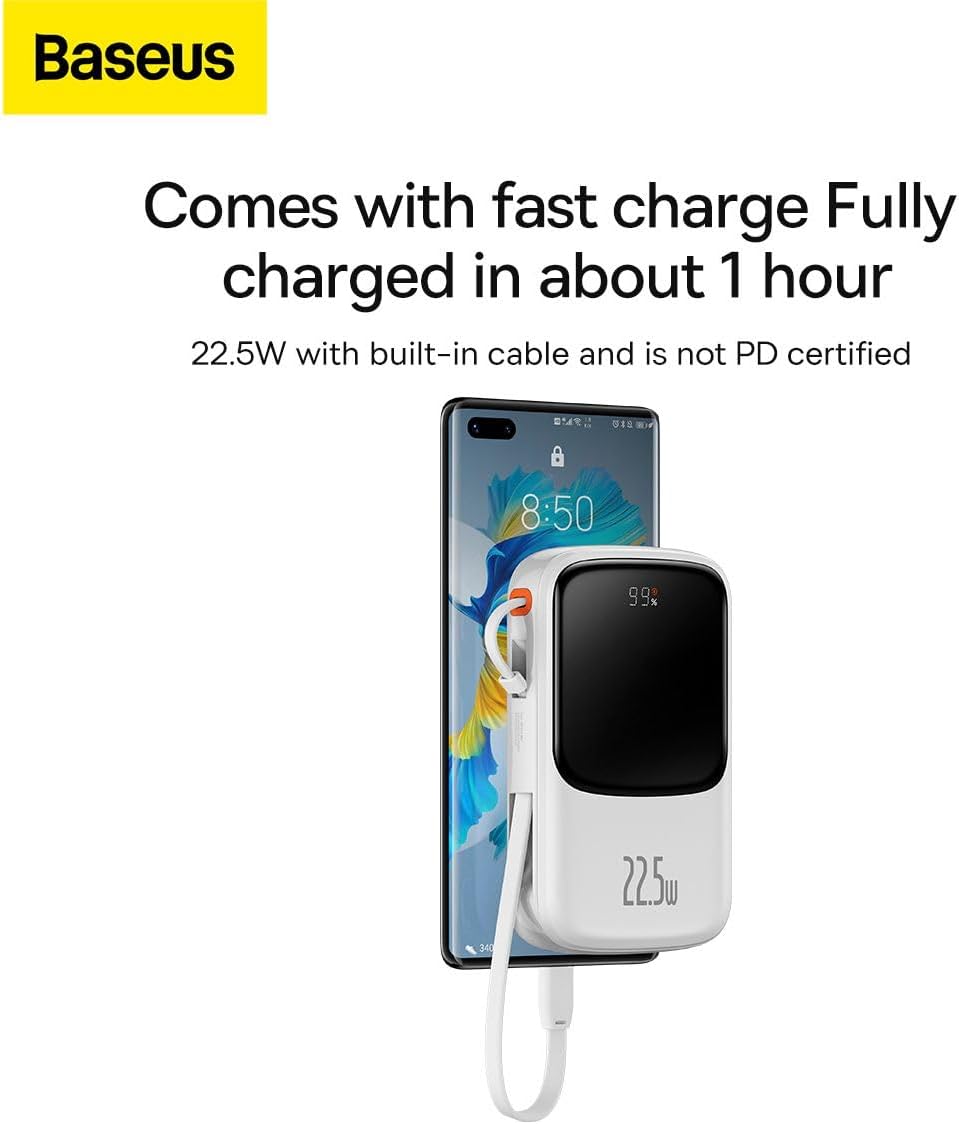 Baseus Qpow Pro Digital Display Fast Charge Power Bank 10000mAh 22.5W Type-C Edition White