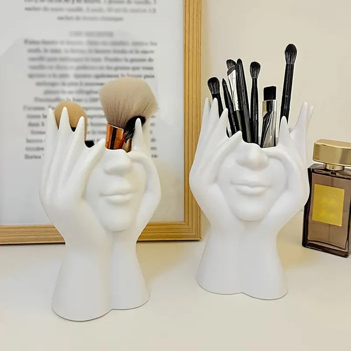 Creative Human Face Makeup Organizer – Desktop Cosmetic Brush Holder Storage Bucket for Vanity Bathroom Decor