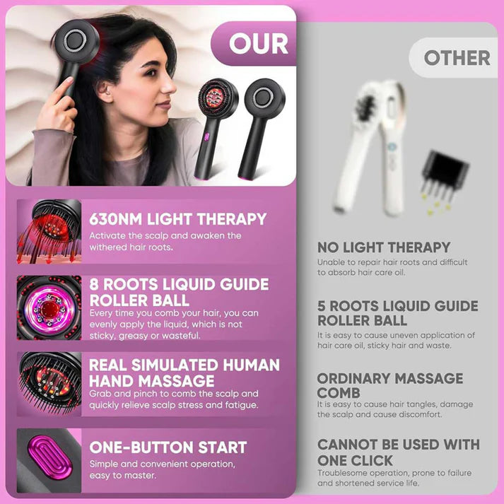 Hair Growth Support Comb – Red Light + scalp Massager