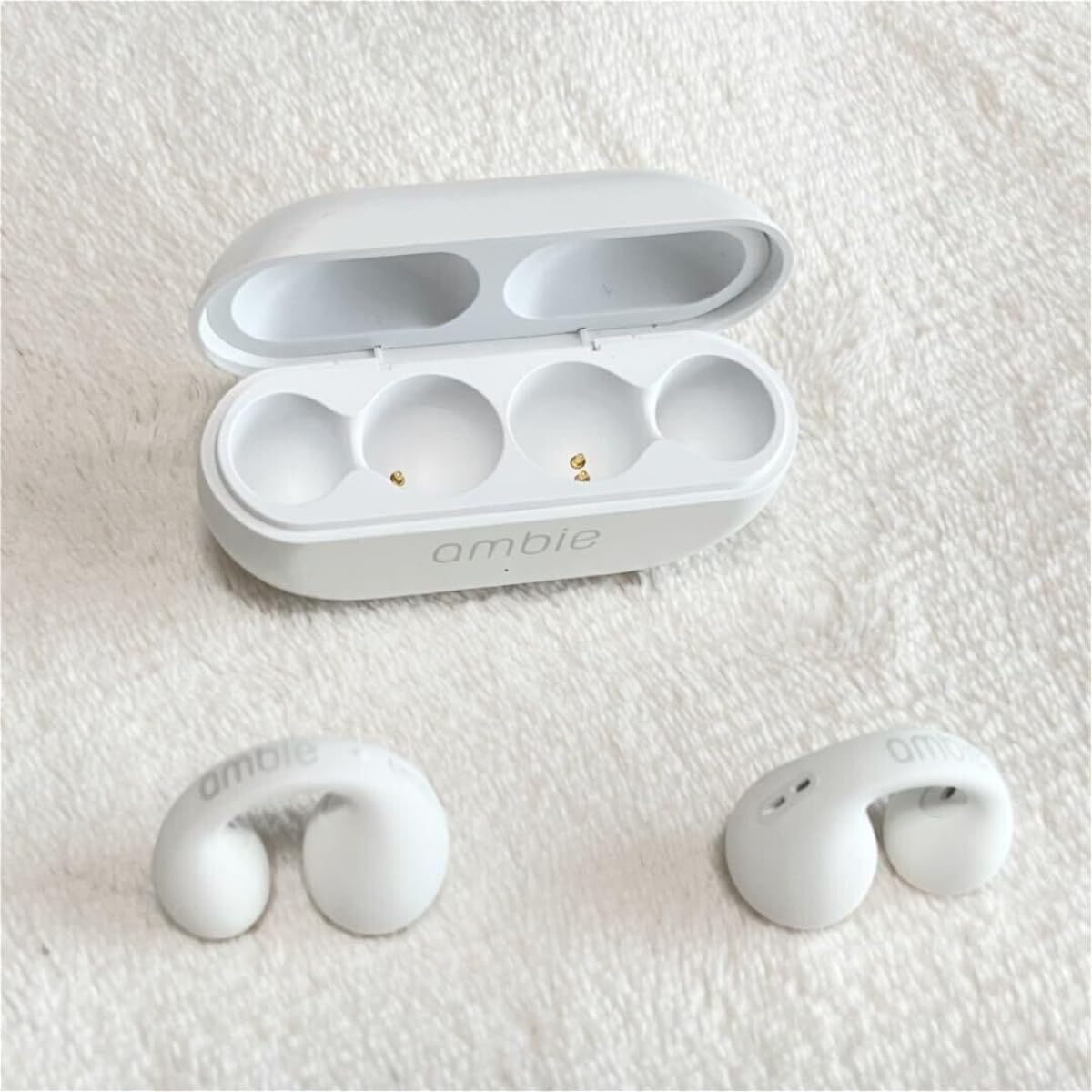 Ambie Sound Earcuffs Pro Upgrade TWS Wireless Earbuds, Bluetooth Earring Earphones, Sport Earbuds, Bone Conduction, Waterproof, Ideal for Women Gold, (WHITE)