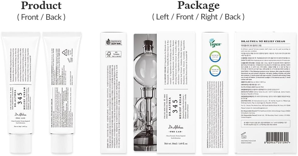 Dr.Althea 345 Relief Cream, Daily Face Moisturizer, Blemish Relief Care, Soothing Recovery & Moisture, Korean Vegan Skin Care for All Skin Types, 50ml (Pack of 1)