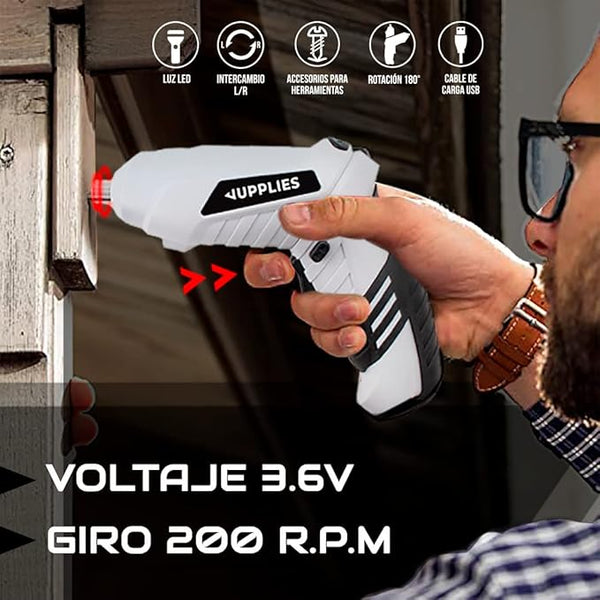 Cordless Electric Screwdriver Set (47Pcs) – USB Rechargeable, LED Light