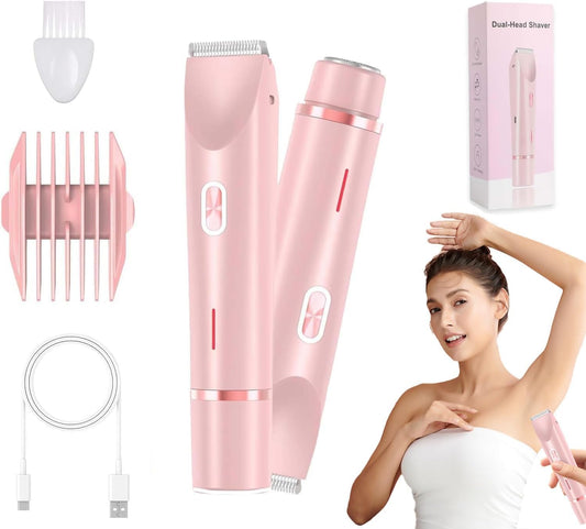 Comfort 2 in 1 Electric Lady Shaver, Dual Head Shaver Women, Bikini & Body Shaving, Waterproof Wet & Dry Use Body Hair Trimmer, Ladies Underarm Face Lip Legs Hands Hair Trimmer