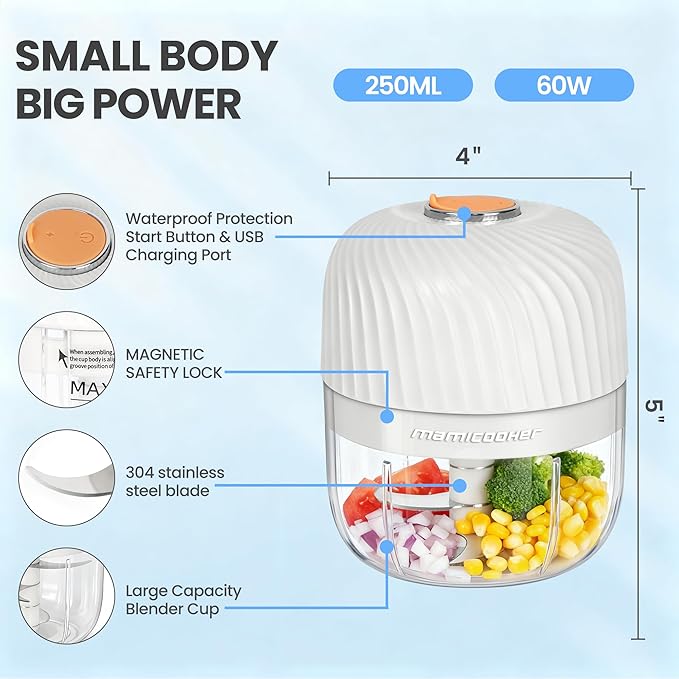 Portable Electric Mini Garlic Cutter Masher Vegetable Fruit Meat Food Chopper Grinder