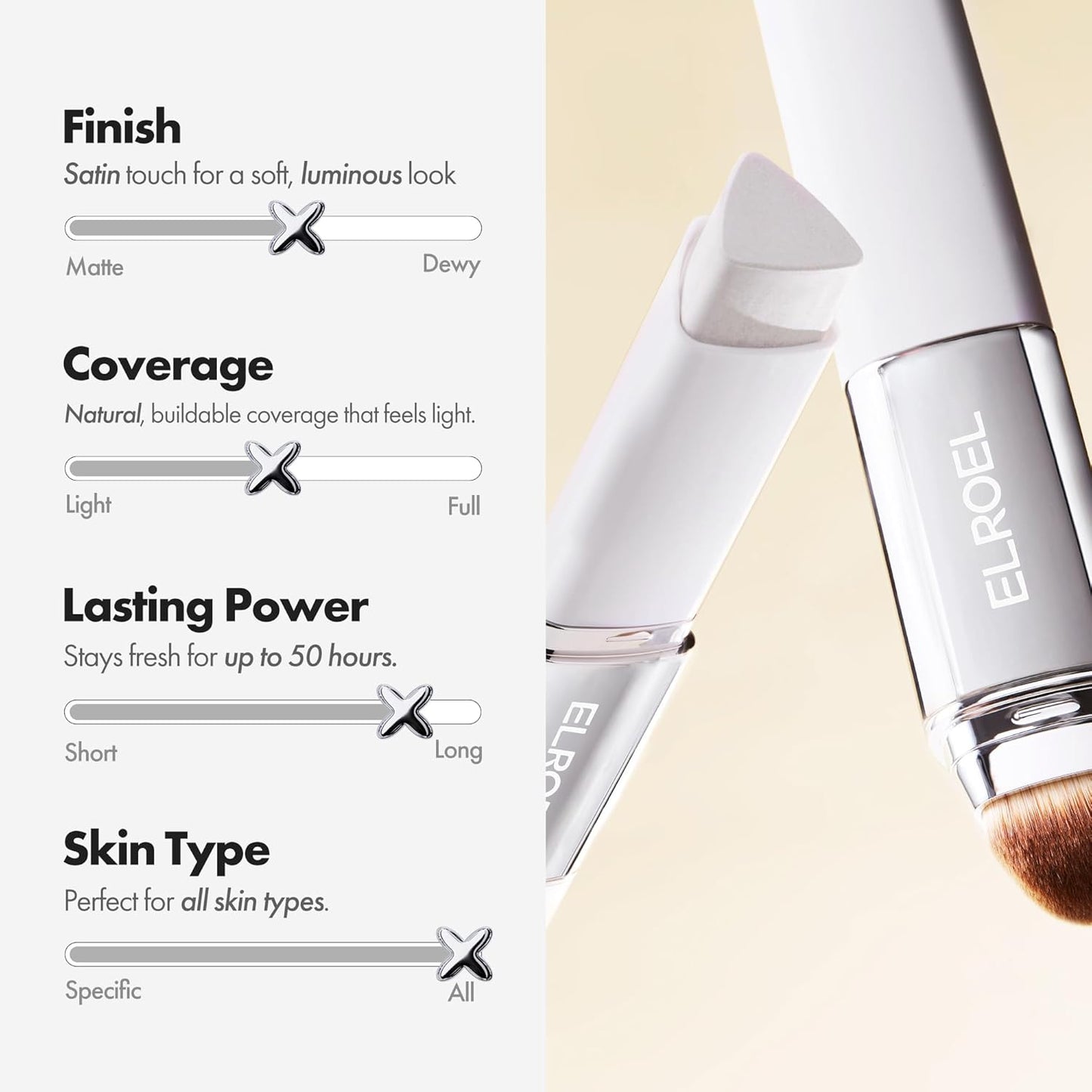 Blanc Cover Cream Stick V White - Korean Color-Changing Foundation Stick with Volufiline - Medium to Full Coverage Dewy Finish Base Makeup - Dual-Ended with Detachable Brush (203 Medium, 0.45 oz)