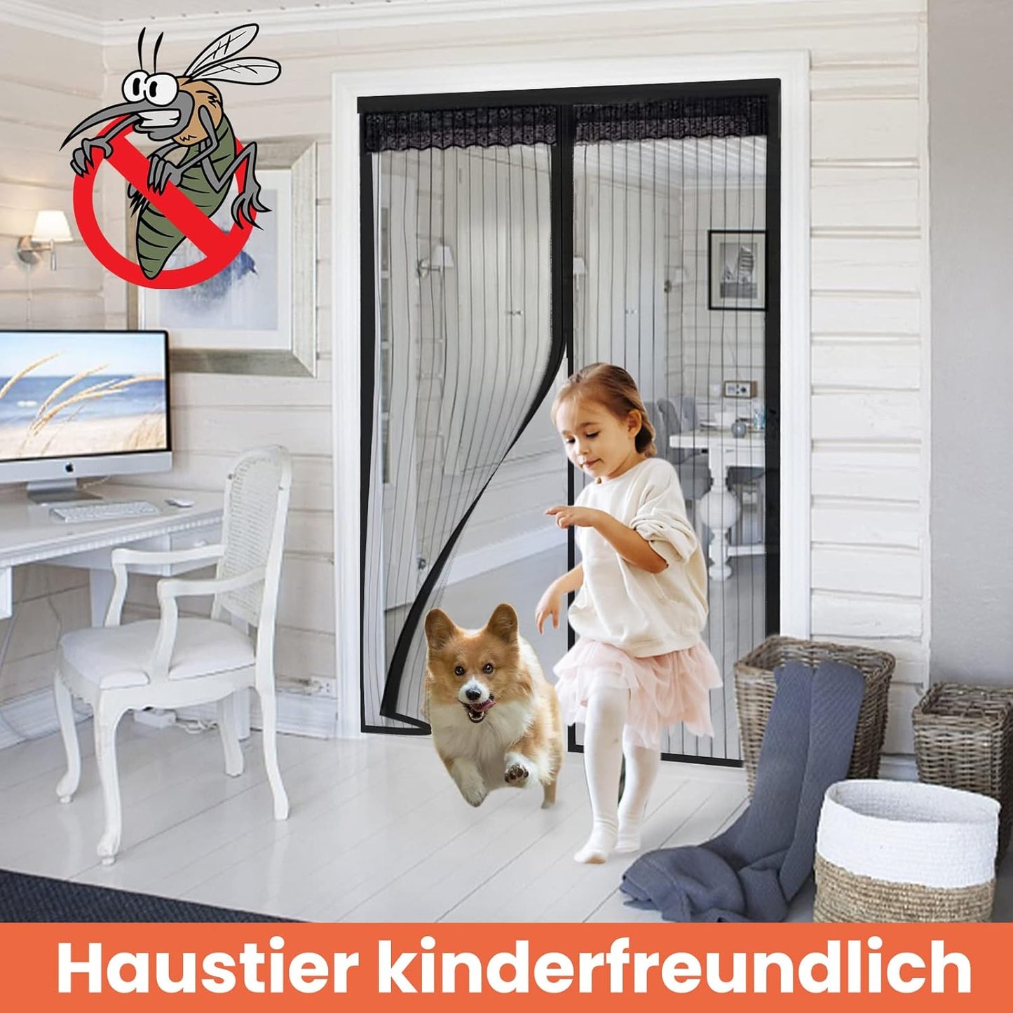 Diker Fly Screen Magnetic Door, 100 X 240 Cm, Curtain Balcony No Drilling, Insect Protection Curtain, Mosquito Net Doors For Living Room, Patio Black