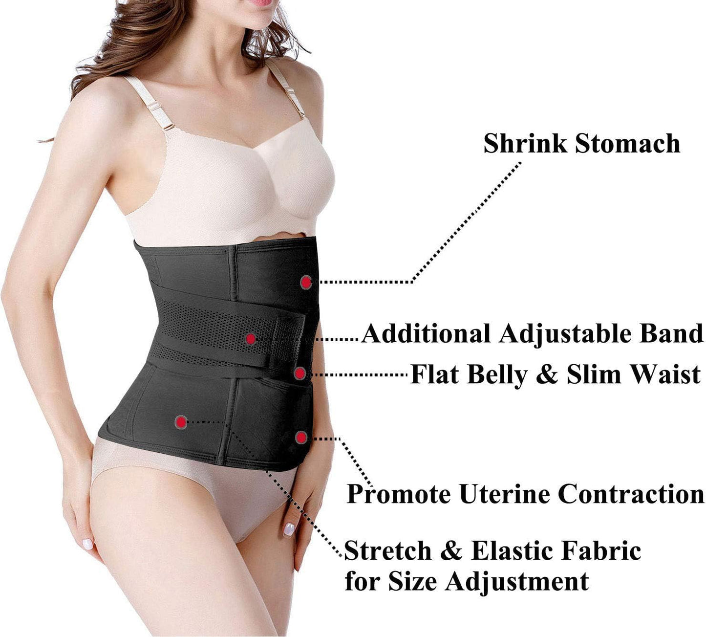 Postpartum Girdle C-Section Recovery Belt Back Support Belly Wrap Belly Band Shapewear, Black, XL