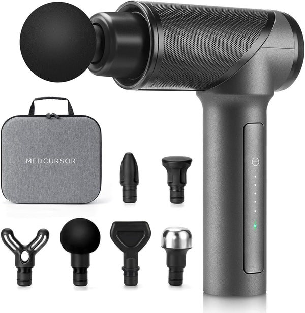 Medcursor Massage Gun Deep Tissue Percussion Muscle Mini Massager for Pain Relief, Handheld Electric Body Massager Sports Portable Super Quiet Brushless Motor, Grey