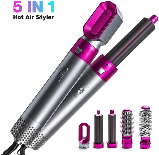 5-in-1 Hot Air Brush Hair Dryer – Interchangeable Styling Comb Set, Curling Iron, Straightener & Volumizer, Negative Ion Blow Dryer for Smooth, Frizz-Free Hair – For Home & Salon Use