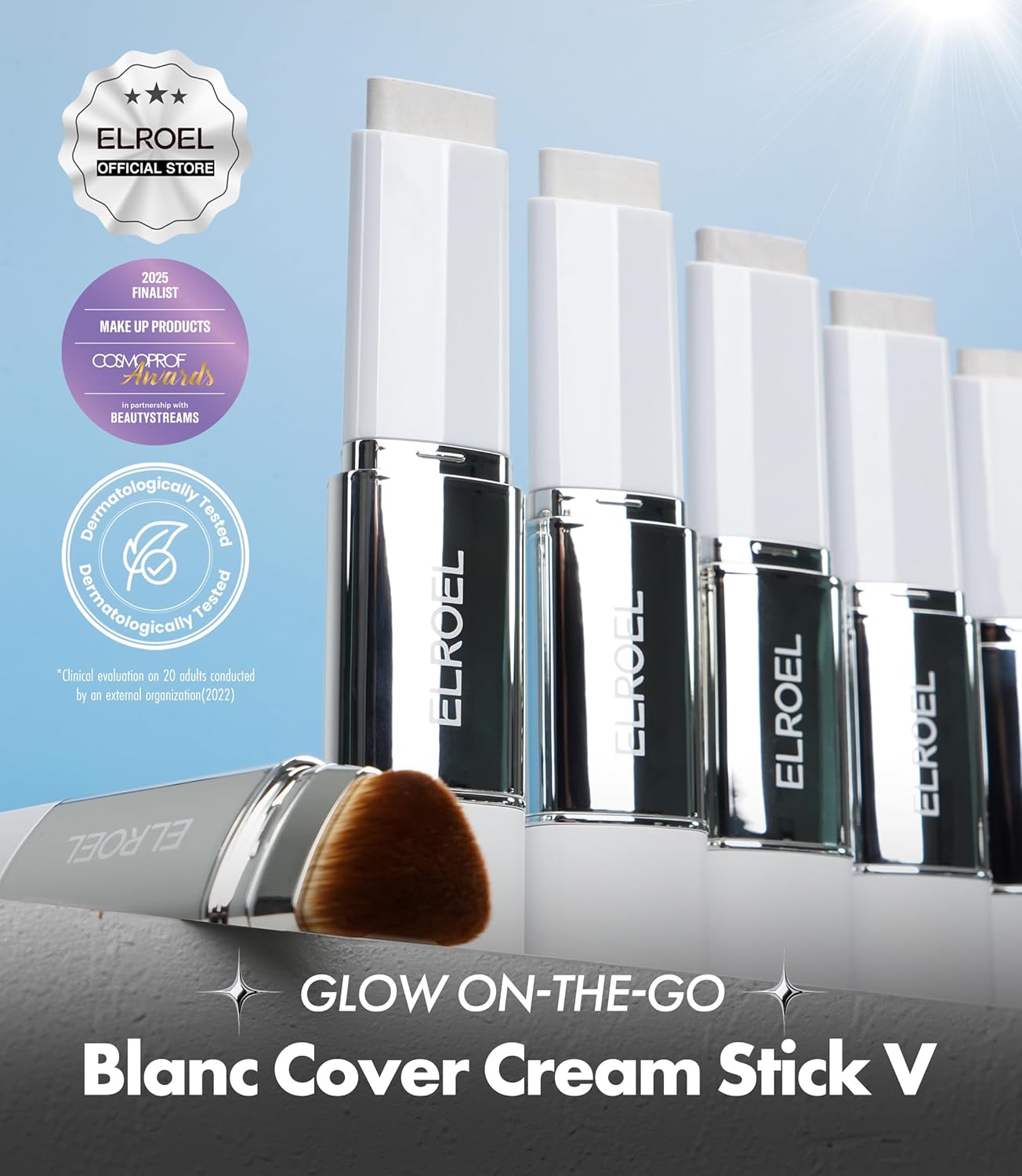Blanc Cover Cream Stick V White - Korean Color-Changing Foundation Stick with Volufiline - Medium to Full Coverage Dewy Finish Base Makeup - Dual-Ended with Detachable Brush (203 Medium, 0.45 oz)