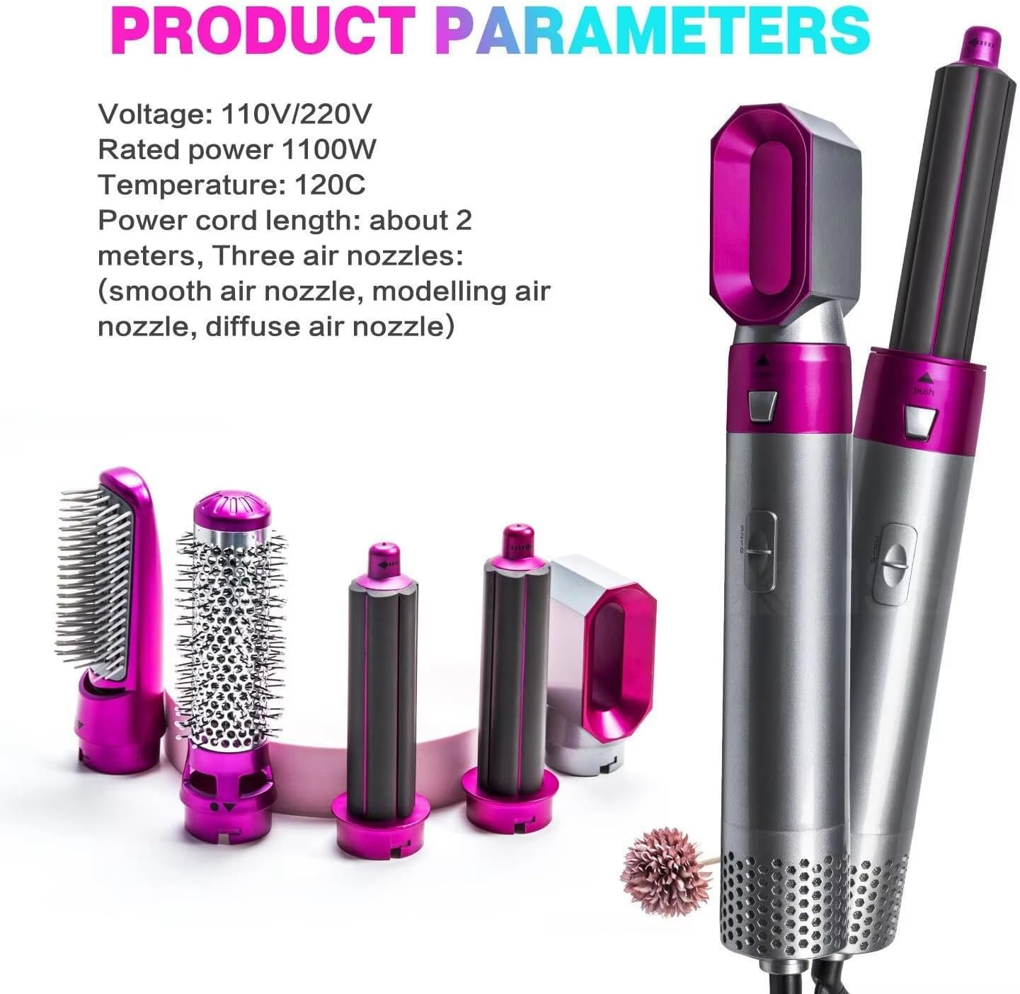 5-in-1 Hot Air Brush Hair Dryer – Interchangeable Styling Comb Set, Curling Iron, Straightener & Volumizer, Negative Ion Blow Dryer for Smooth, Frizz-Free Hair – For Home & Salon Use
