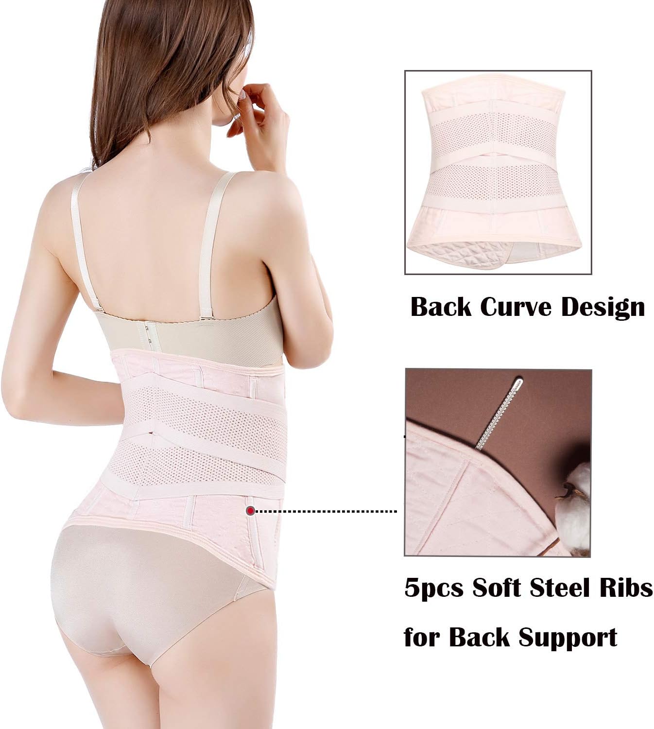 Postpartum Girdle C-Section Recovery Belt Back Support Belly Wrap Belly Band Shapewear, Black, XL