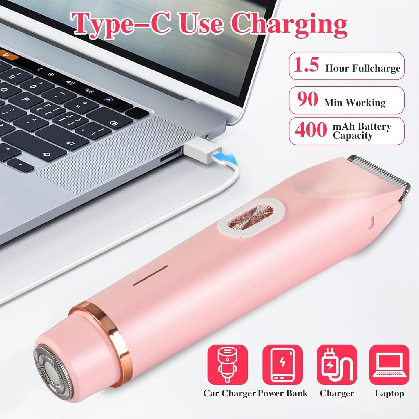 Comfort 2 in 1 Electric Lady Shaver, Dual Head Shaver Women, Bikini & Body Shaving, Waterproof Wet & Dry Use Body Hair Trimmer, Ladies Underarm Face Lip Legs Hands Hair Trimmer