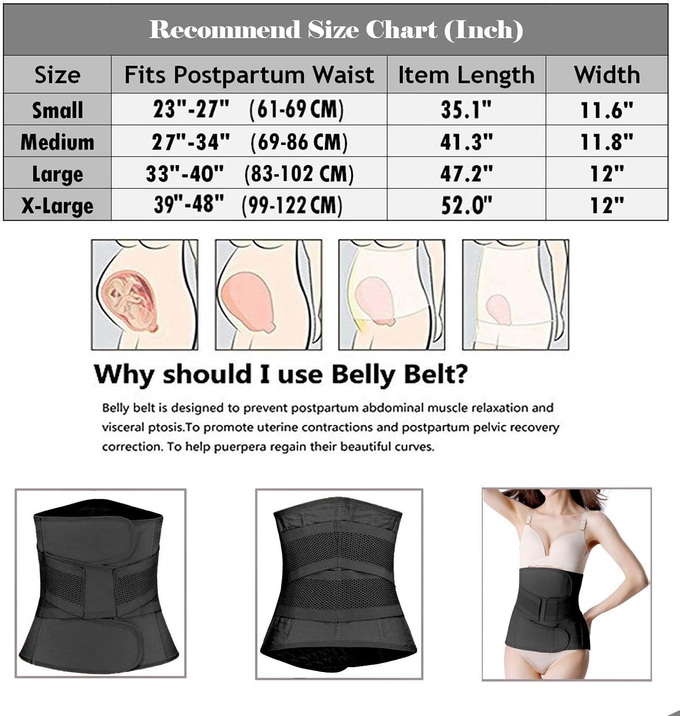 Postpartum Girdle C-Section Recovery Belt Back Support Belly Wrap Belly Band Shapewear, Black, XL