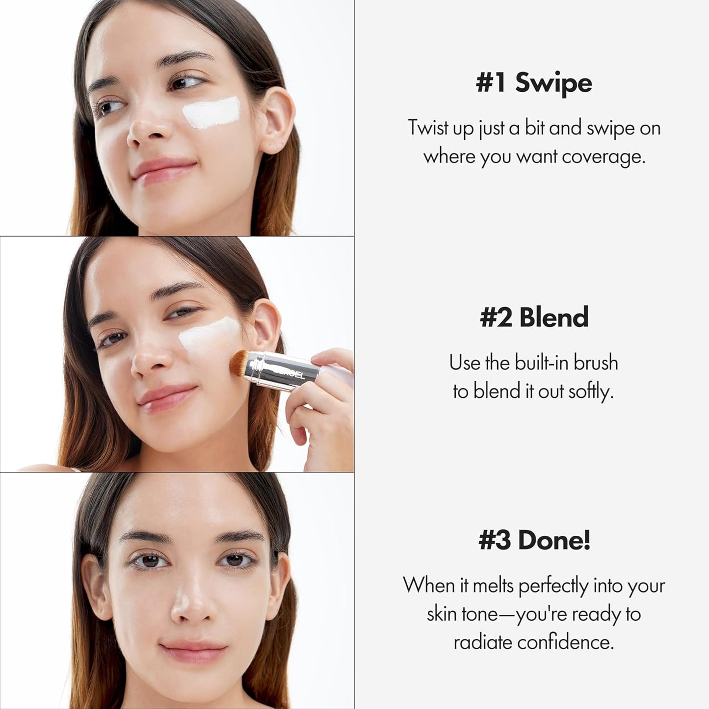 Blanc Cover Cream Stick V White - Korean Color-Changing Foundation Stick with Volufiline - Medium to Full Coverage Dewy Finish Base Makeup - Dual-Ended with Detachable Brush (203 Medium, 0.45 oz)