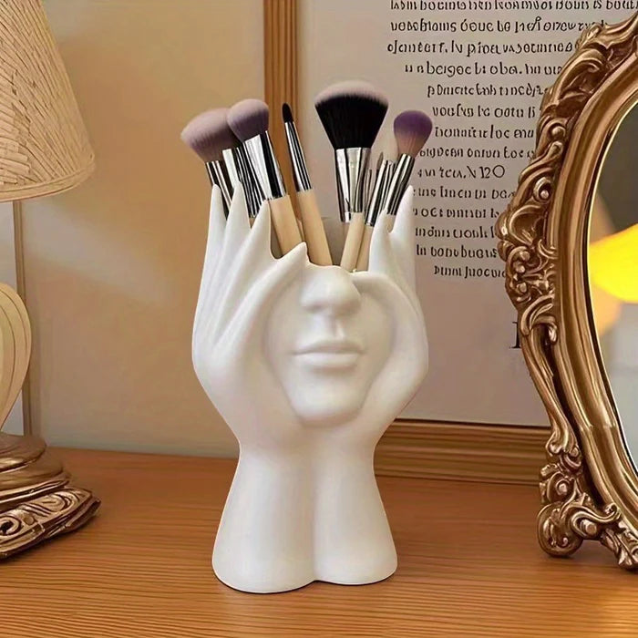Creative Human Face Makeup Organizer – Desktop Cosmetic Brush Holder Storage Bucket for Vanity Bathroom Decor