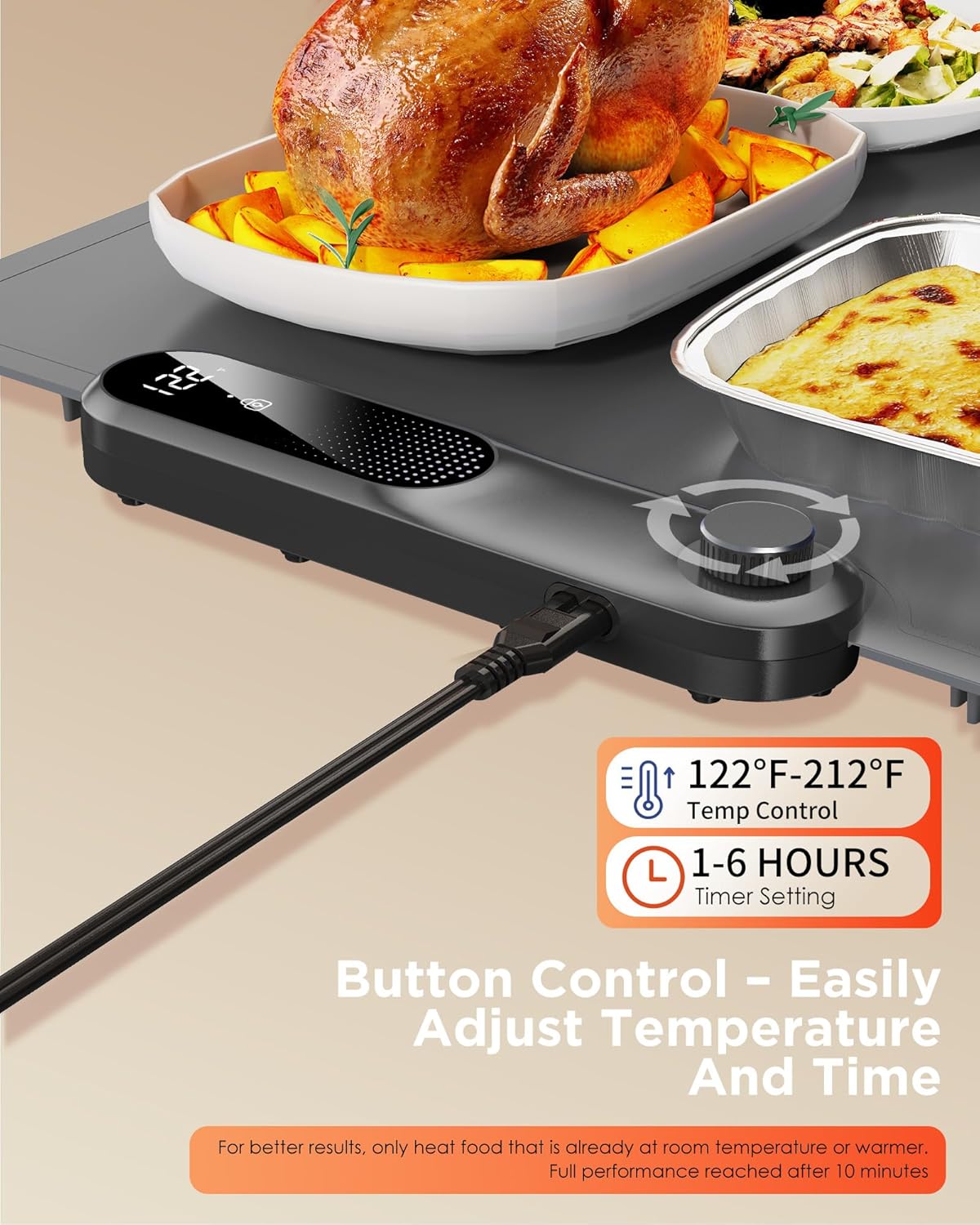 FEPPO Food Warmer Mat (Xxl 35" X 16"), Electric Heating Trays for Buffets and Parties, Full Surface Fast Heating Mat for Food with Temperature Adjusts