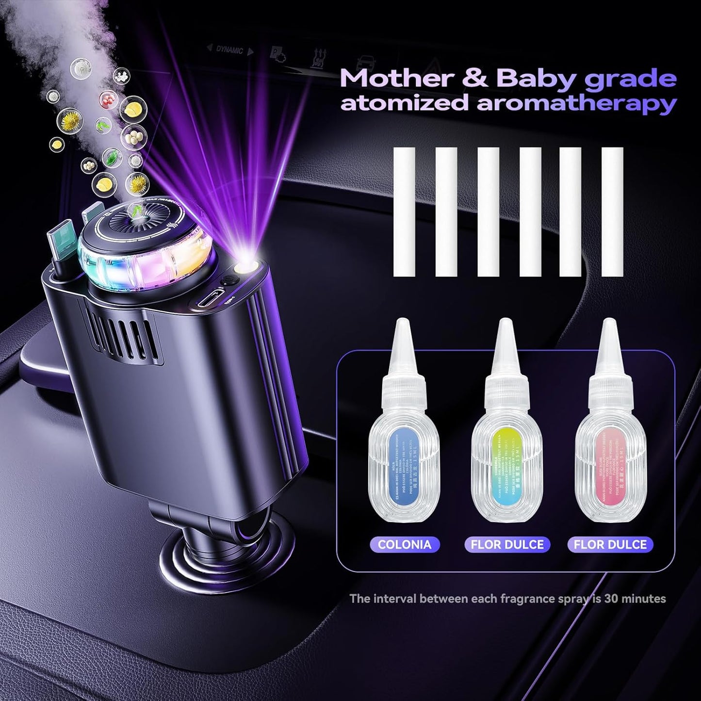 Retractable Car Charger with Starlight and Aromatherapy, 5 in 1 USB C Car Charger Adapter, 69W Fast Charging Cars Phone Chargers, Cars Air Freshener Compatible with iPhone 16 15 14 13 12 and Android
