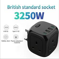 Cube Extension 2500W Power Strip with 3 AC Sockets, 2 USB-C & 2 USB-A – 2M Heavy Duty Wire
